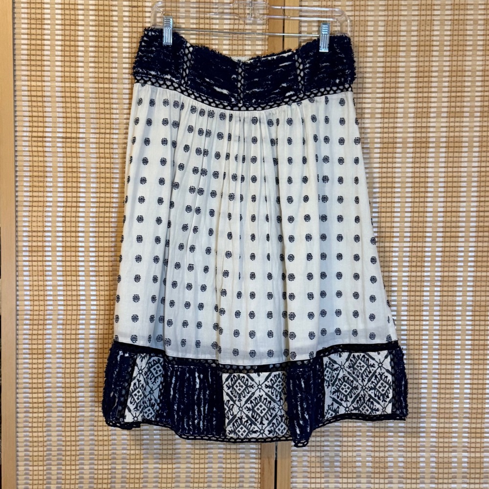Maeve Anthropologie Navy White Polka Dot Embroidered A-Line Skirt Medium Boho